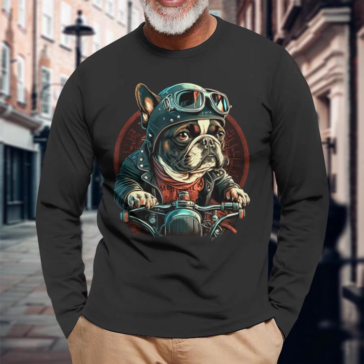 French Bulldog Cool Biker Motorcycle Riding Frenchie Langarmshirts Geschenke für alte Männer