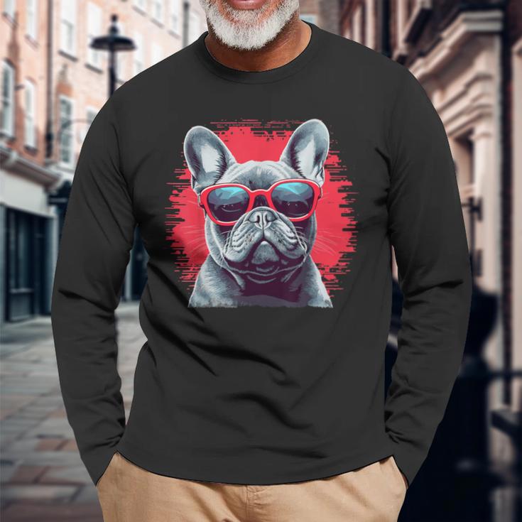 French Bulldog With Sunglasses Langarmshirts Geschenke für alte Männer