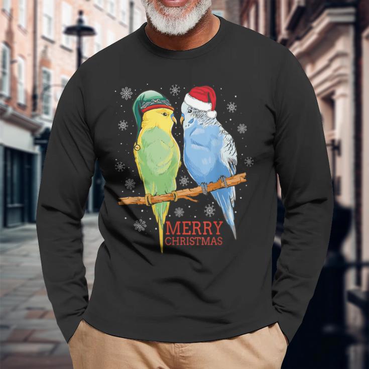 Frohe Weihnachten Budgies Birds Langarmshirts Geschenke für alte Männer