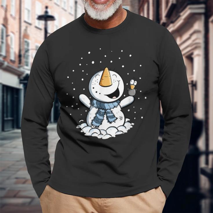 Froher Schneemann Im Schnee Winter Langarmshirts Geschenke für alte Männer