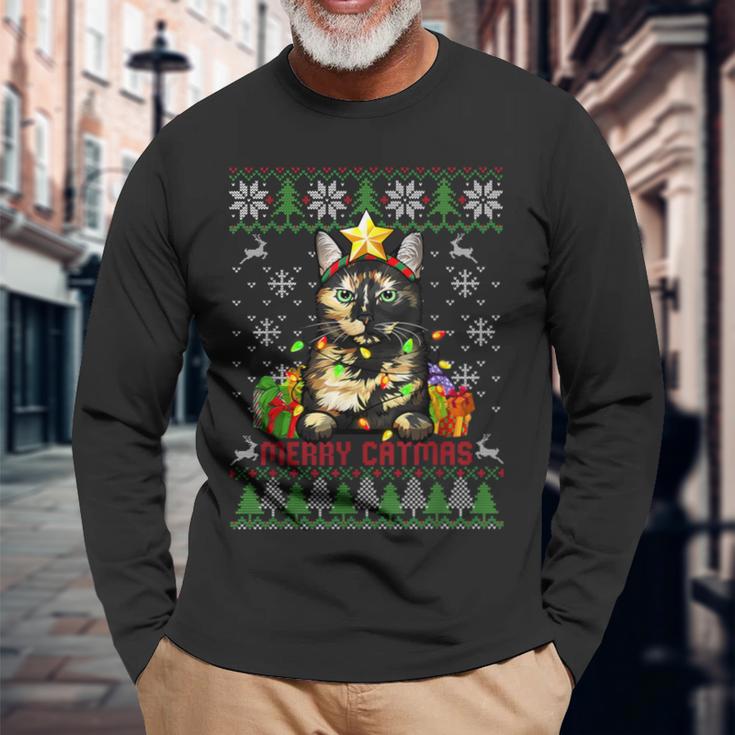 Merry Catmas Tortoiseshell Cat Ugly Christmas Jumper Langarmshirts Geschenke für alte Männer