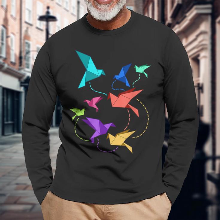 Origami Birds Pleated Kirigami Paper Crane Bird Langarmshirts Geschenke für alte Männer