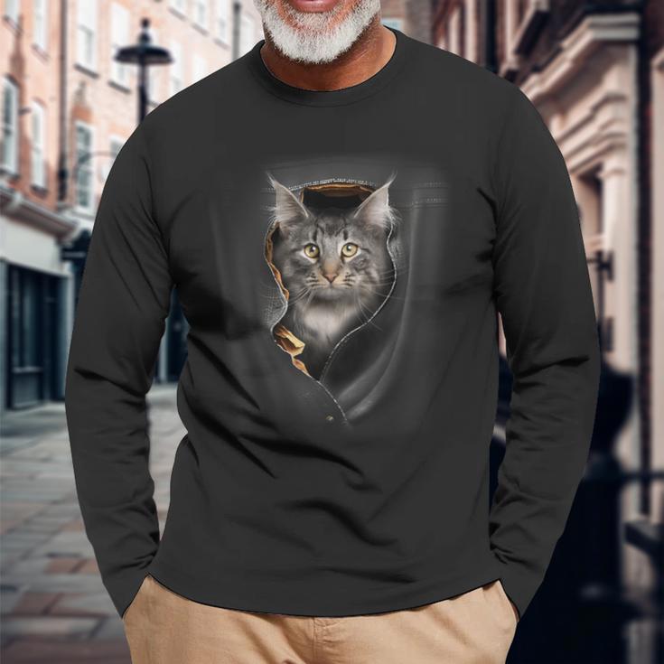 Pocket With Maine Coon Cat Motif Langarmshirts Geschenke für alte Männer