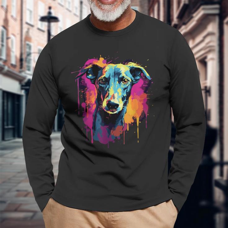 Galgo Espanol Colourful Greyhound Langarmshirts Geschenke für alte Männer