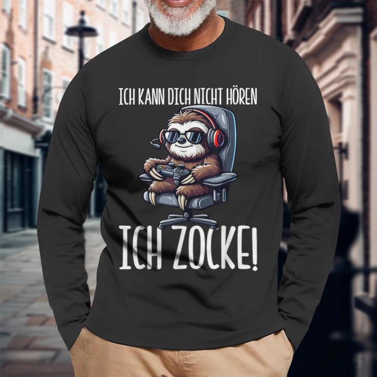 Gaming Ich Kann Dich Nicht Hören Ich Zocke Faultier Langarmshirts Geschenke für alte Männer