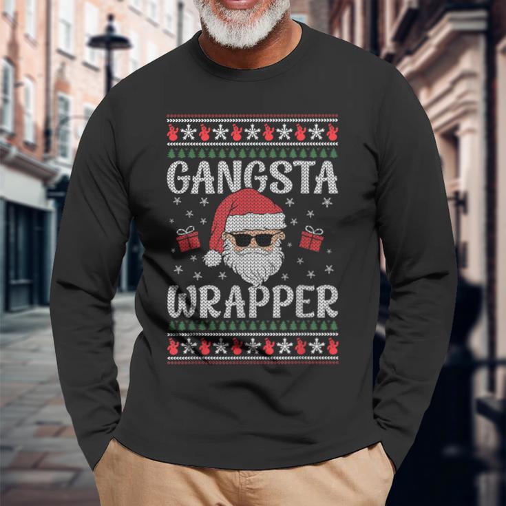 Gangsta Wrapper Saying Christmas Wrapping Langarmshirts Geschenke für alte Männer