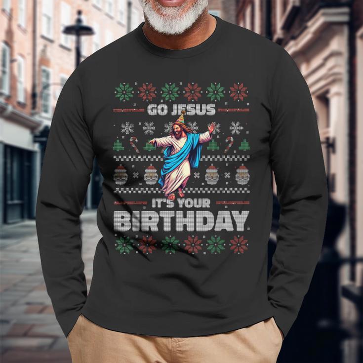 Go Jesus It's Your Birthday Fun Ugly Christmas Sweater Meme Langarmshirts Geschenke für alte Männer