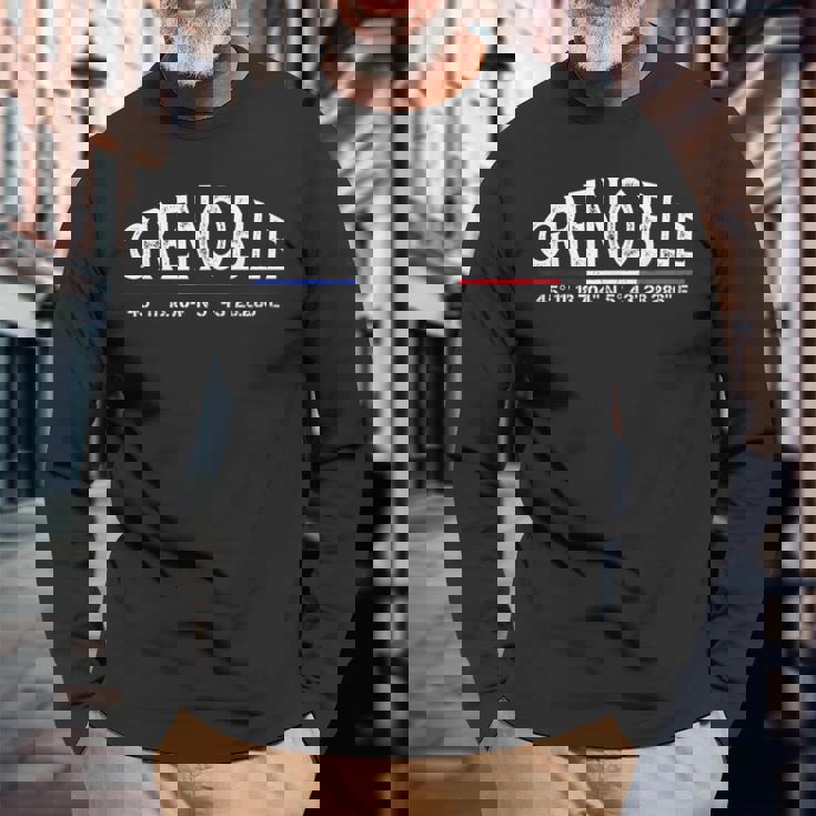 Grenoble France Coordonnées Gps T-shirt à manches longues Cadeaux pour les vieillards