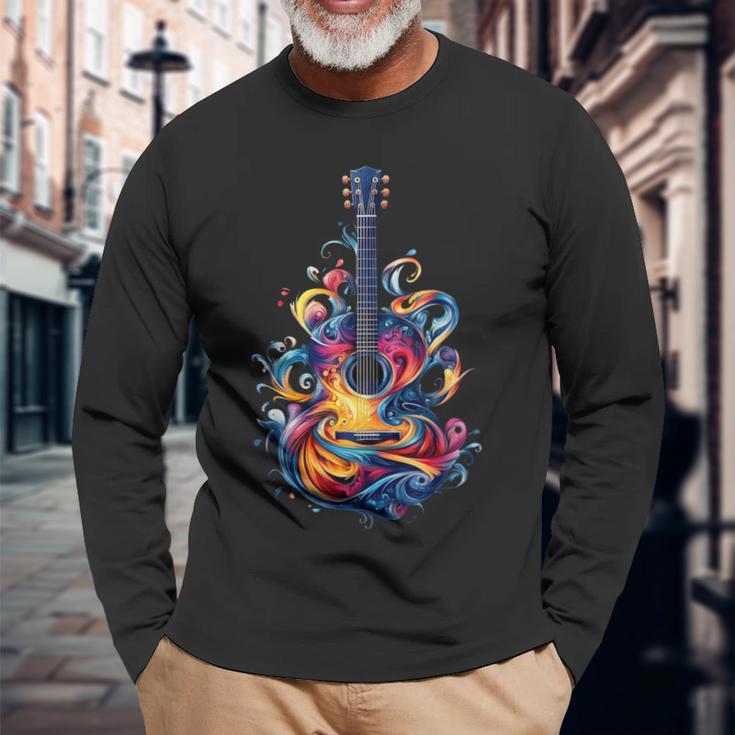 Guitar Player Watercolour Splash Guitar Langarmshirts Geschenke für alte Männer