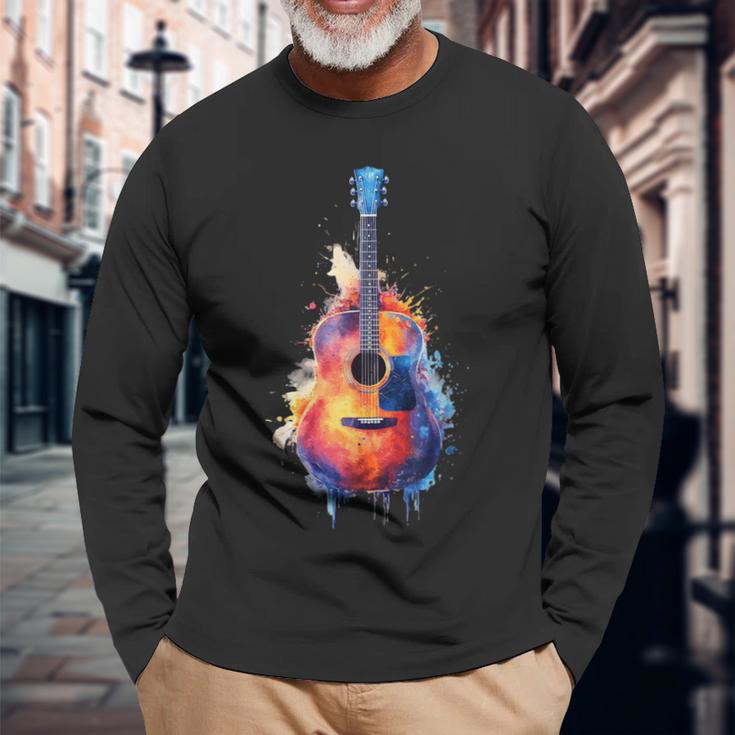 Guitar Splash Watercolour For Guitarists Electric Guitars Langarmshirts Geschenke für alte Männer