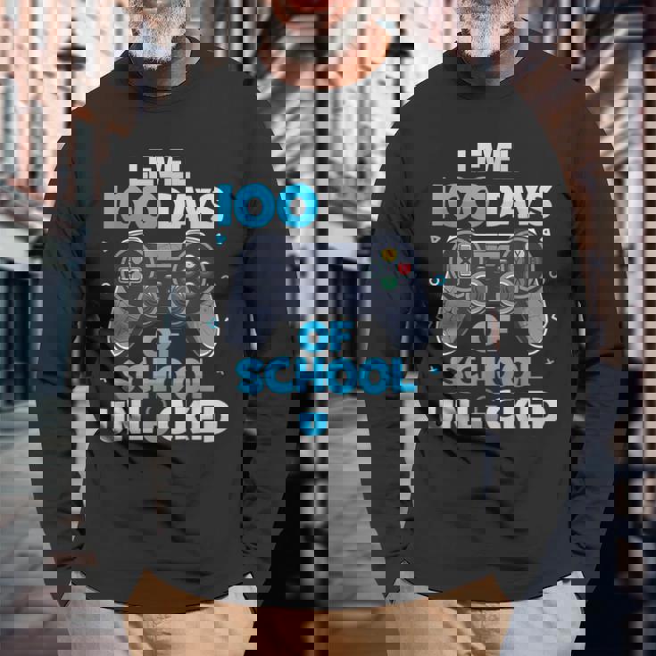 Happy 100Th Day Of School Level 100 Days Of School Unlocked Long Sleeve T-Shirt Gifts for Old Men