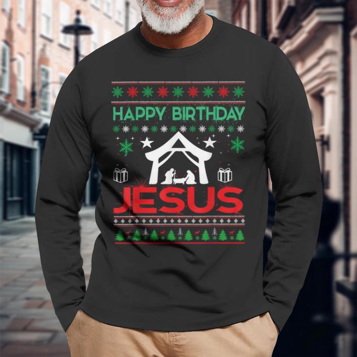 Happy Birthday Jesus Ugly Christmas Jumper Langarmshirts Geschenke für alte Männer