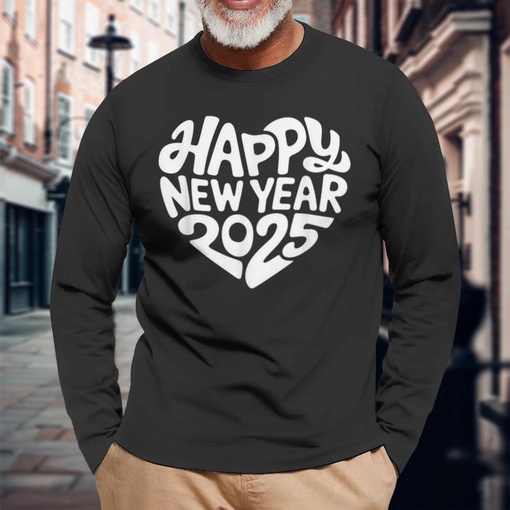 Happy New Year 2025 Heart Happy New Year New Year Langarmshirts Geschenke für alte Männer