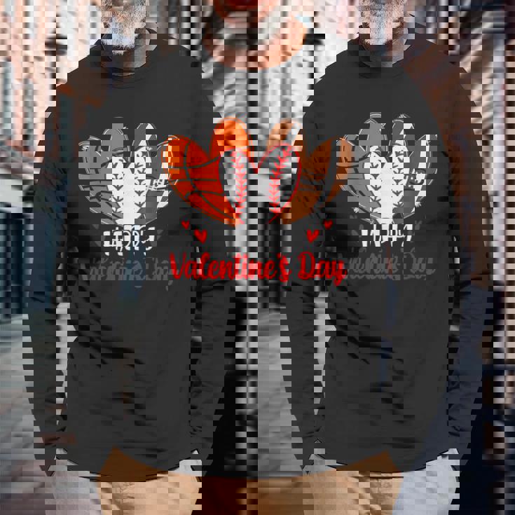 Happy Valentines Day Boys Basketball Baseball Football Long Sleeve T-Shirt Gifts for Old Men