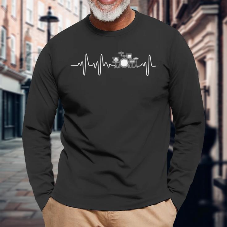 Heartbeat Ecg Drum Kit For Drummer Music Langarmshirts Geschenke für alte Männer