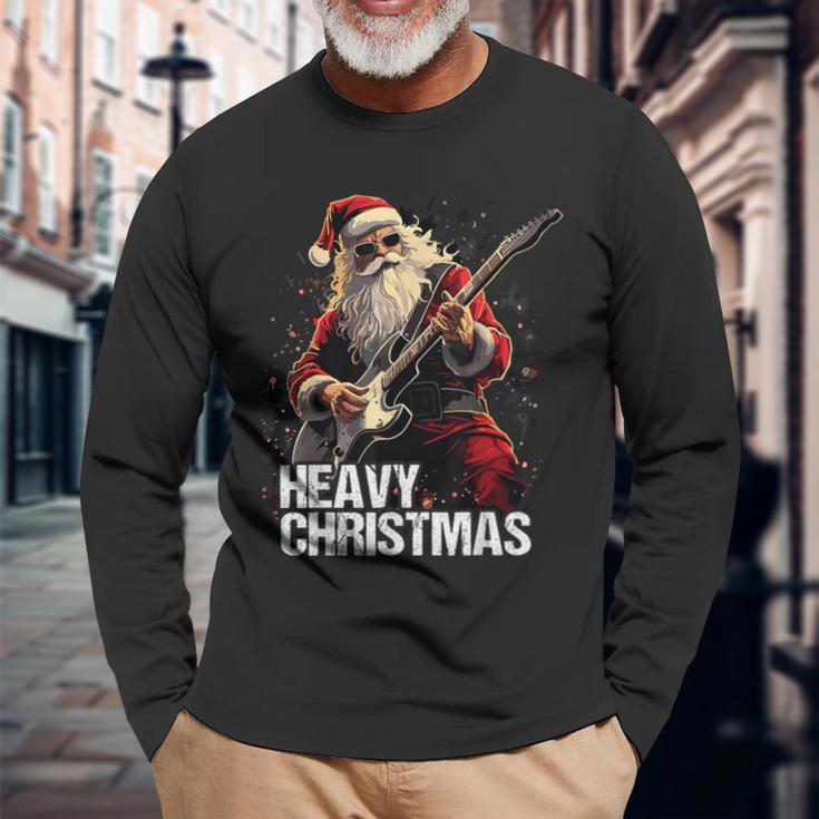 Heavy Christmas Santa Claus Guitar Langarmshirts Geschenke für alte Männer