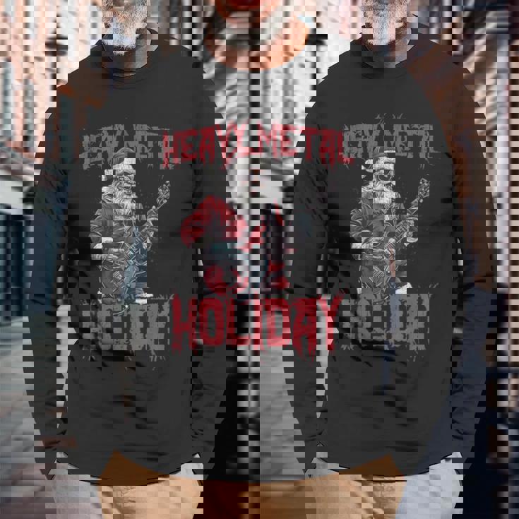 Heavy Metal Santa Claus Rock Holiday Navidad Música Rock Camiseta de manga larga Regalos para ancianos