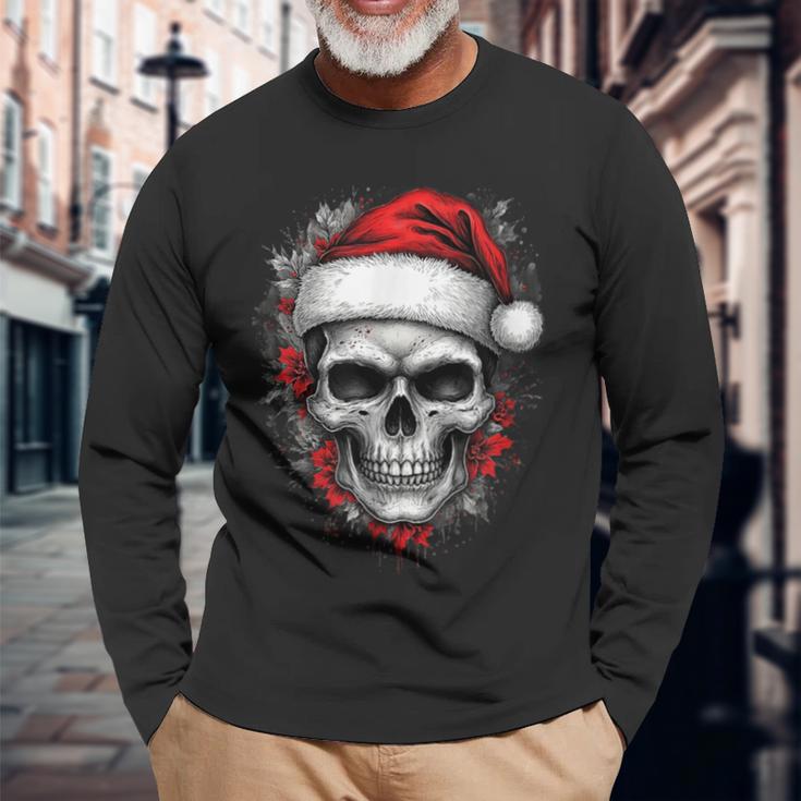 Heavy Xmas Skull With Santa Hat Ugly Hohoho Ho Langarmshirts Geschenke für alte Männer