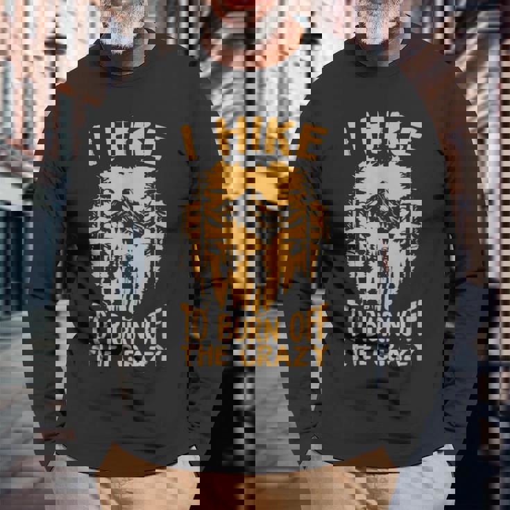 I Hike To Burn Off The CrazyRetro Camping Vintage Camper Long Sleeve T-Shirt Gifts for Old Men