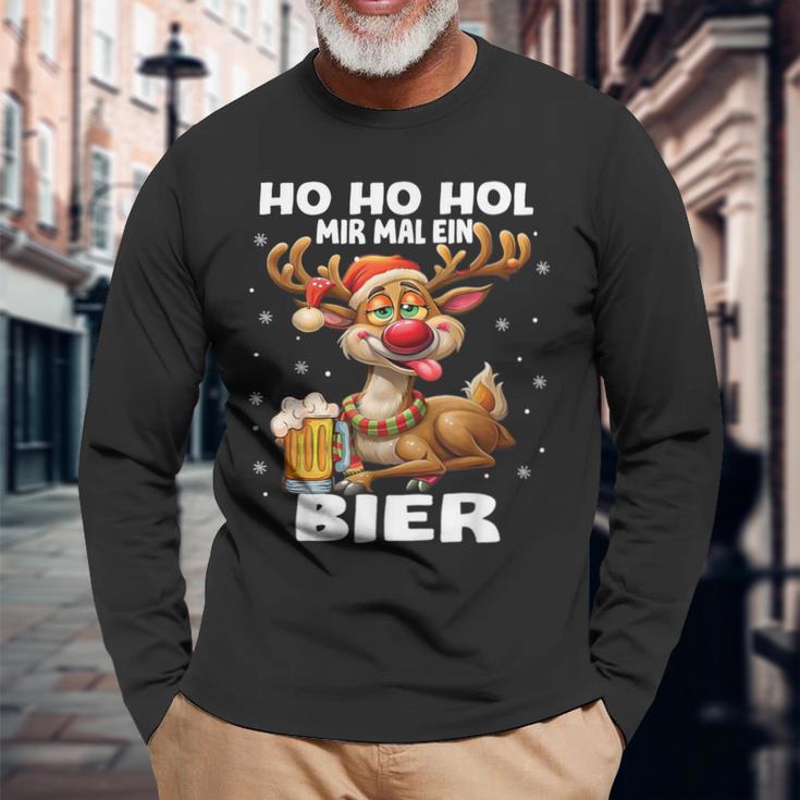 Ho Ho Hol Mir Mal Ein Bier Reindeer Saying Christmas Langarmshirts Geschenke für alte Männer