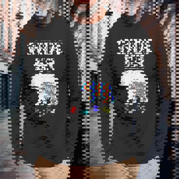 Hombre Grandad Bear Autism Awareness Autism Papa Daddy Camiseta de manga larga Regalos para ancianos