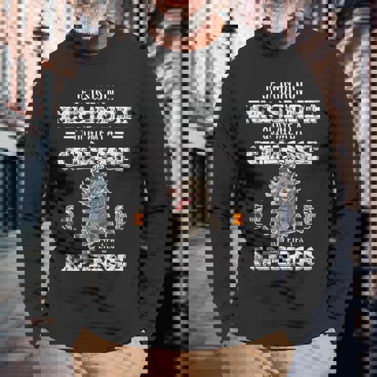 Homme Humour Chasseur Sanglier J'aime La Chasse Et L'apéro T-shirt à manches longues Cadeaux pour les vieillards