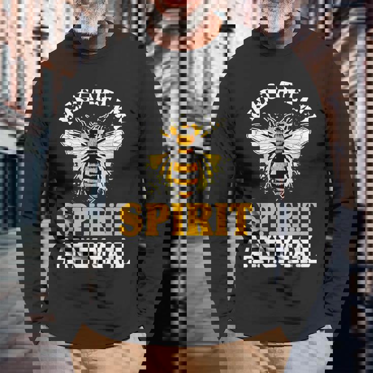 Honey Bee Beekeeper Quote Bees Are My Spirit Animal Bee Long Sleeve T-Shirt Gifts for Old Men