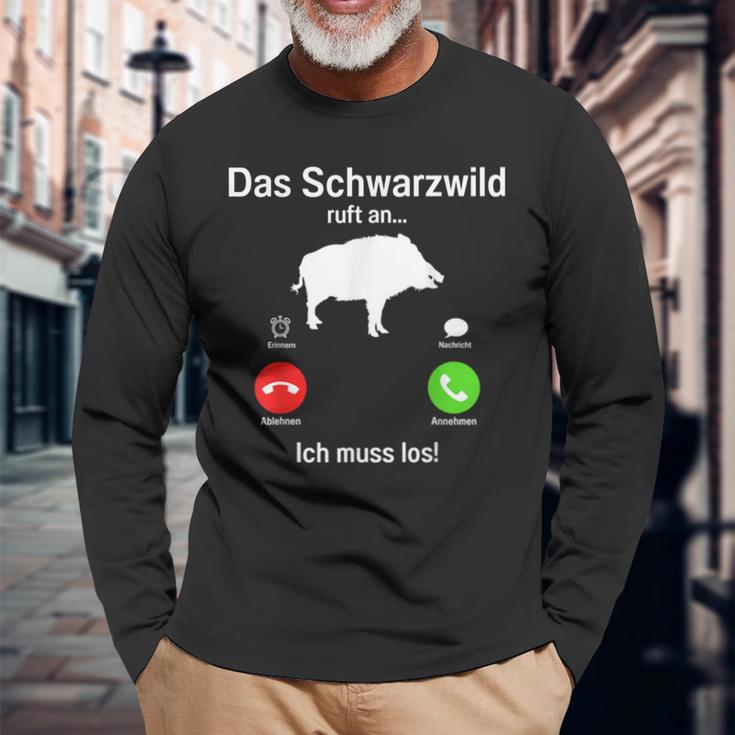 Hunter Wild Boar With Deer And Hunting Ticket Forester Langarmshirts Geschenke für alte Männer