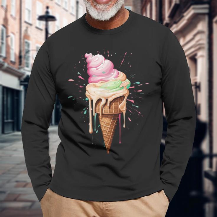 Ice Cream Melting Ice Cream Cone In Pastel Colours Langarmshirts Geschenke für alte Männer