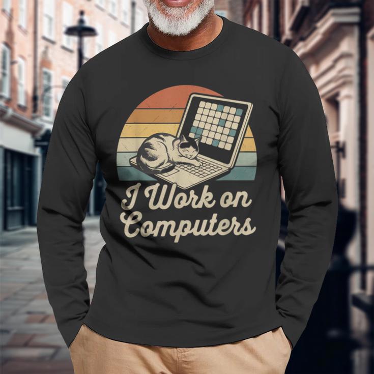 Ich Arbeite Am Computer Cat Kitty Kitten Cat Meme Langarmshirts Geschenke für alte Männer