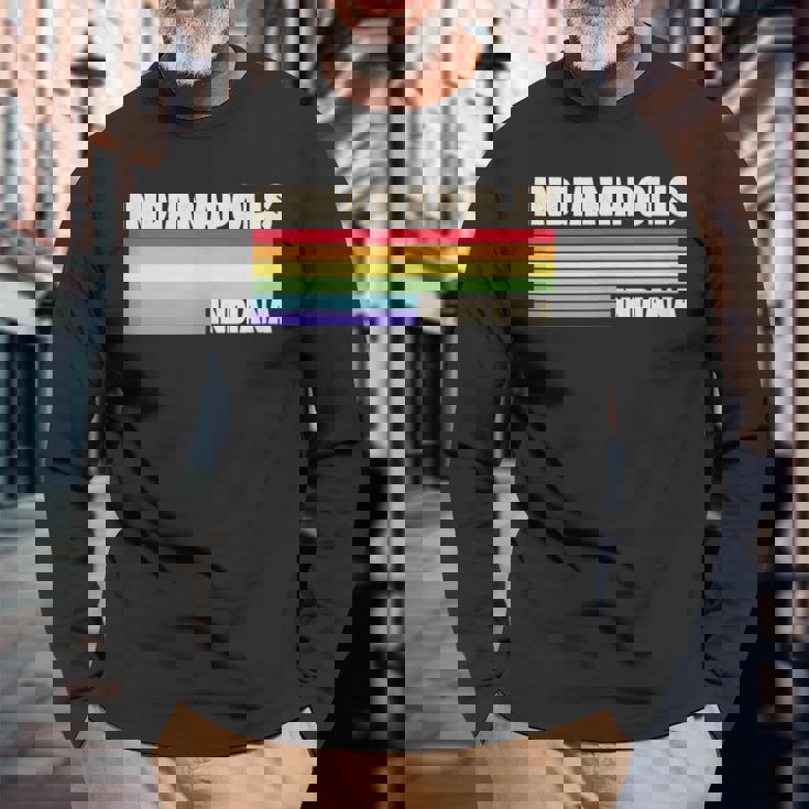 Indianapolis Indiana Pride Rainbow Flag Gay Pride Queer Tank Top Long Sleeve T-Shirt Gifts for Old Men