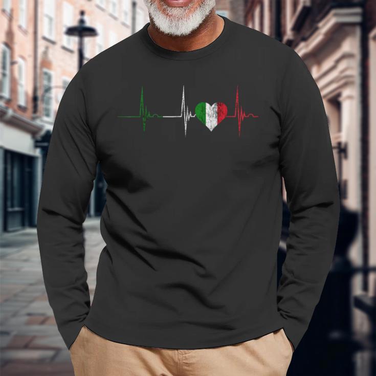 With Italian Heart Beat Ecg Pulse Italiano Italia Langarmshirts Geschenke für alte Männer