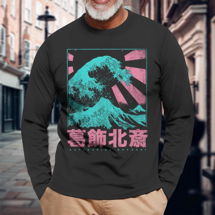 Japanese Hokusai Japan The Great Waveor Kanagawa Langarmshirts Geschenke für alte Männer