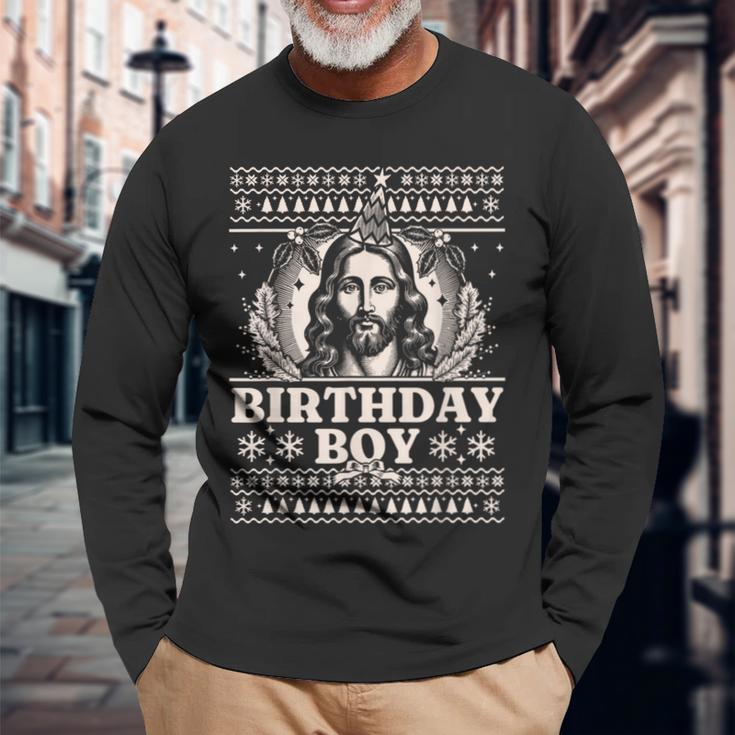 Jesus Birthday Boy Happy Birthday Jesus Ugly Christmas Langarmshirts Geschenke für alte Männer