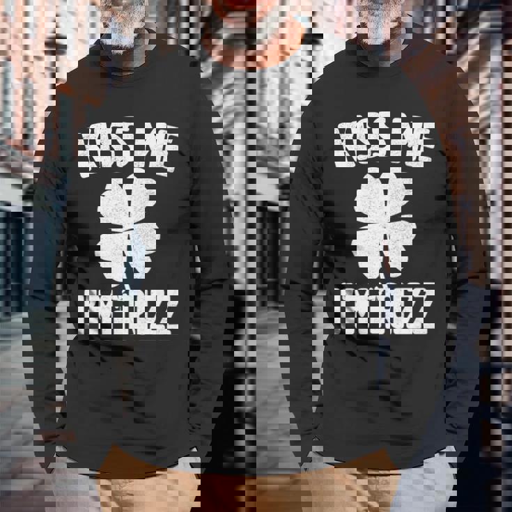 Kiss Me I'm IRizz Irish Rizz Lucky Saint Patricks Day Clover Premium Long Sleeve T-Shirt Gifts for Old Men