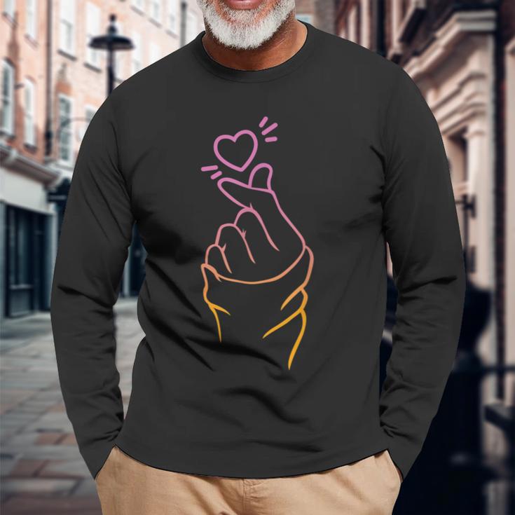 Korean Heart Finger K-Pop Heart Hand Sign Langarmshirts Geschenke für alte Männer