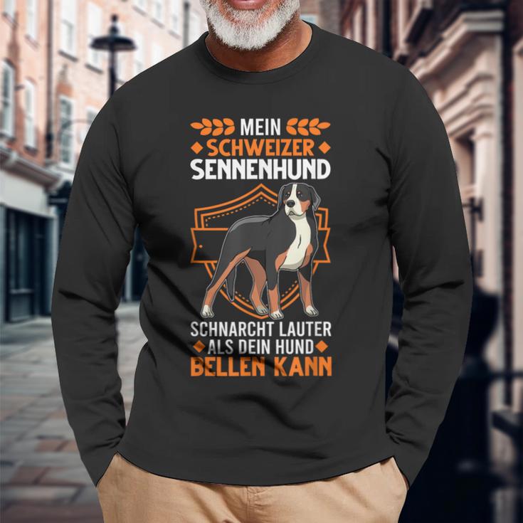 Large Swiss Mountain Dog Snoring Swiss Dog Langarmshirts Geschenke für alte Männer