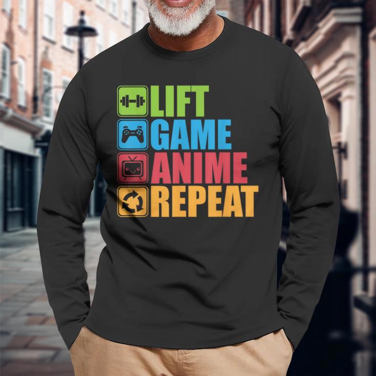 Lift Anime Game Repeat Gym For Geeks And Nerds Langarmshirts Geschenke für alte Männer