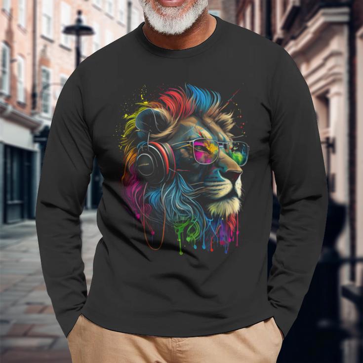 Lion Sunglasses Headphones Party Lion Lovers Lion Langarmshirts Geschenke für alte Männer