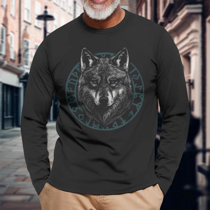 Lobo Ojos Azules Iconosikingos Camiseta de manga larga Regalos para ancianos