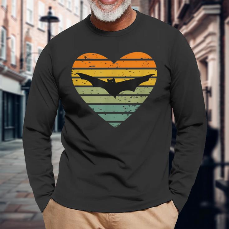 I Love Bat Fan Retrointage Flight Fox Bat Langarmshirts Geschenke für alte Männer