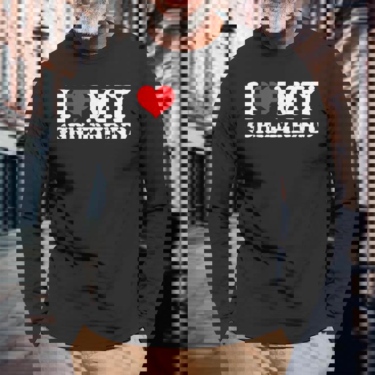 I Love My Hot Girlfriend I Heart My Hot Girlfriend Gf Bf Long Sleeve T-Shirt Gifts for Old Men