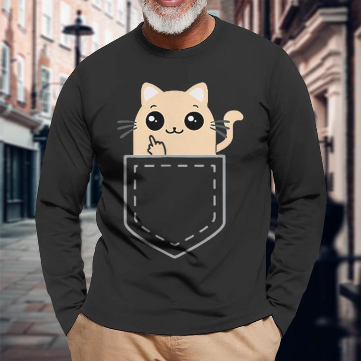 Lustige Katze Mittelfinger Stinkefinger Cat Kawaii Langarmshirts Geschenke für alte Männer