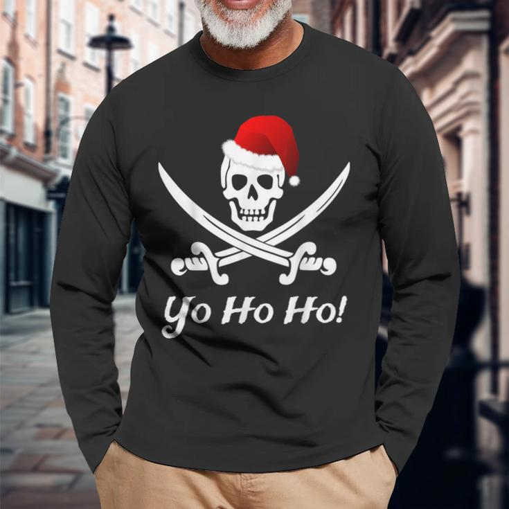 Lustiges Weihnachten Piraten Pirat Weihnachtsmann Hut Yo Ho Langarmshirts Geschenke für alte Männer