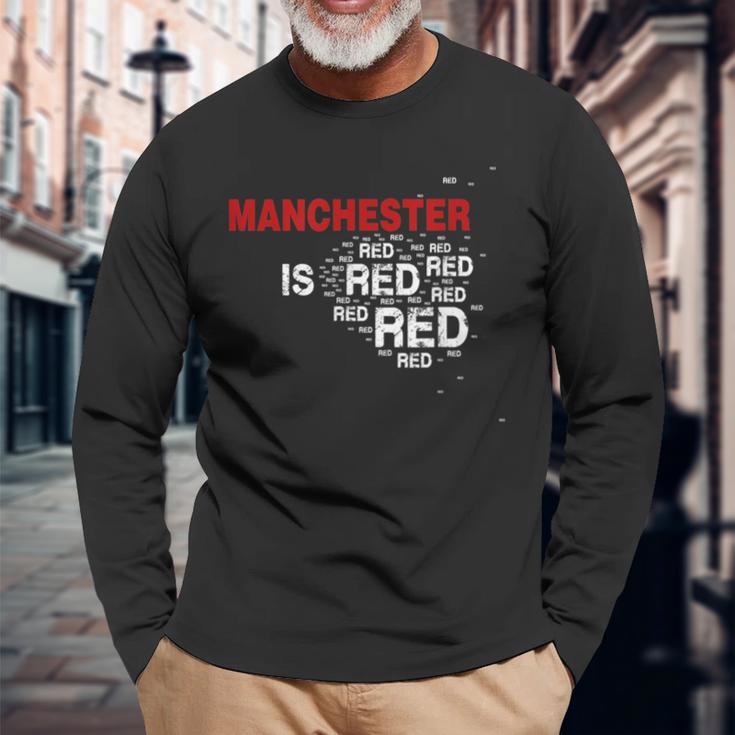 Manchester Is Red United Football Fans Slogan Langarmshirts Geschenke für alte Männer