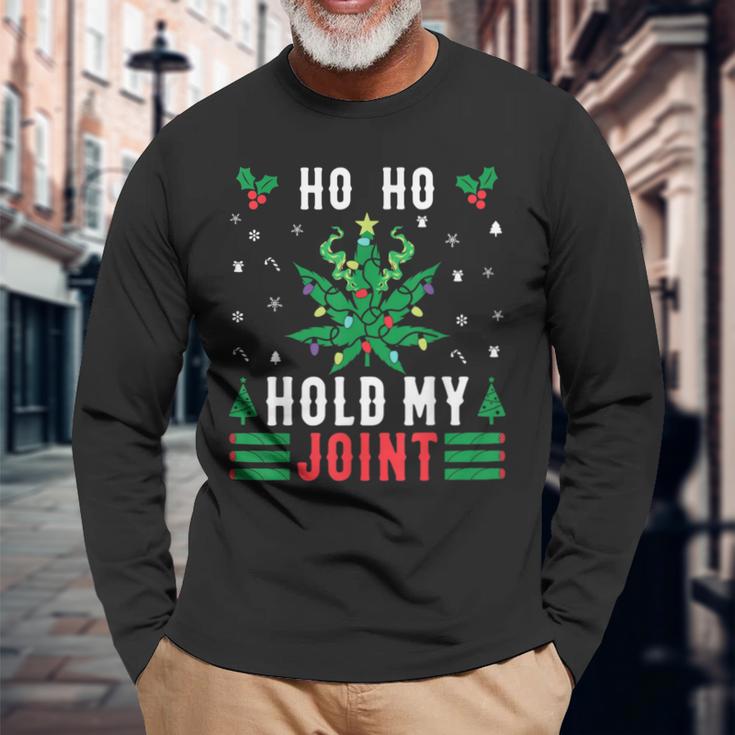 Marijuana Ho Ho Hold My Joint Ugly Christmas Jumper Langarmshirts Geschenke für alte Männer