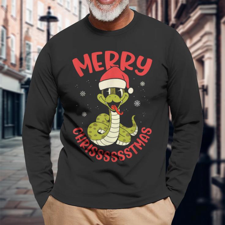 Merry Chrisssstmas Snake Cute Snake Christmas Langarmshirts Geschenke für alte Männer