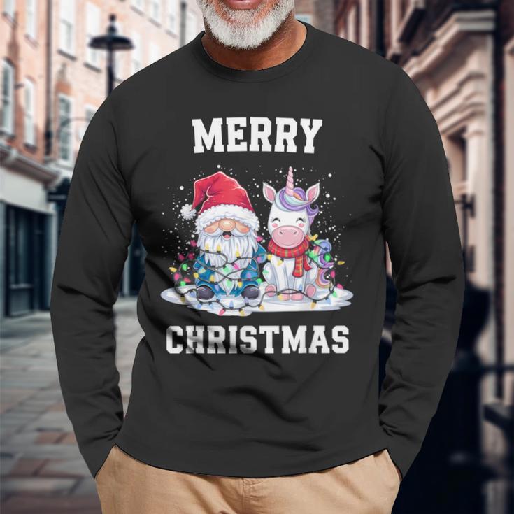 Merry Christmas Santa Hat Gnome Unicorn Xmas Party Christmas Langarmshirts Geschenke für alte Männer