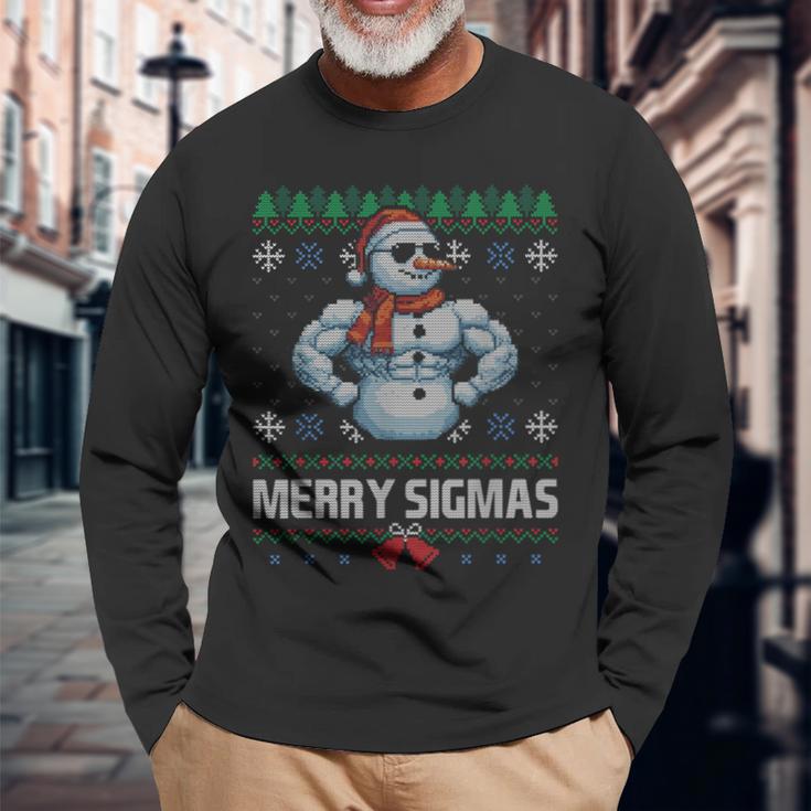 Merry Sigmas Bruh Snowman Sigma Male Skibidi Christmas Langarmshirts Geschenke für alte Männer