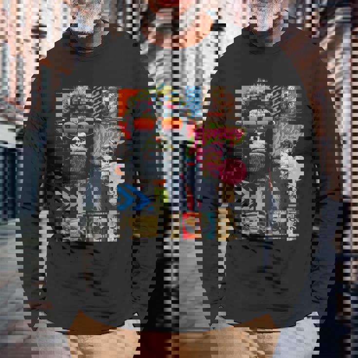 Mono Frontprint Arte Gráfico Animal Obra De Arte Monkey Camiseta de manga larga Regalos para ancianos